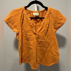 Universal Thread Orange Textured Gauze Cotton Flowy Boho Peasant Oversize Top SM